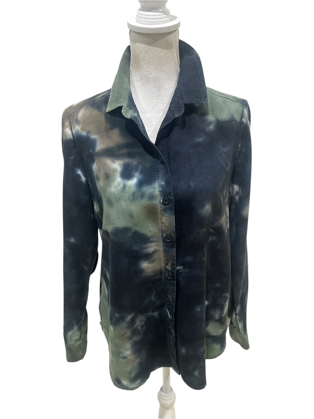 cloth & stone anthropologie Tie-Dye tencel Button-Down Shirt Green & Black small